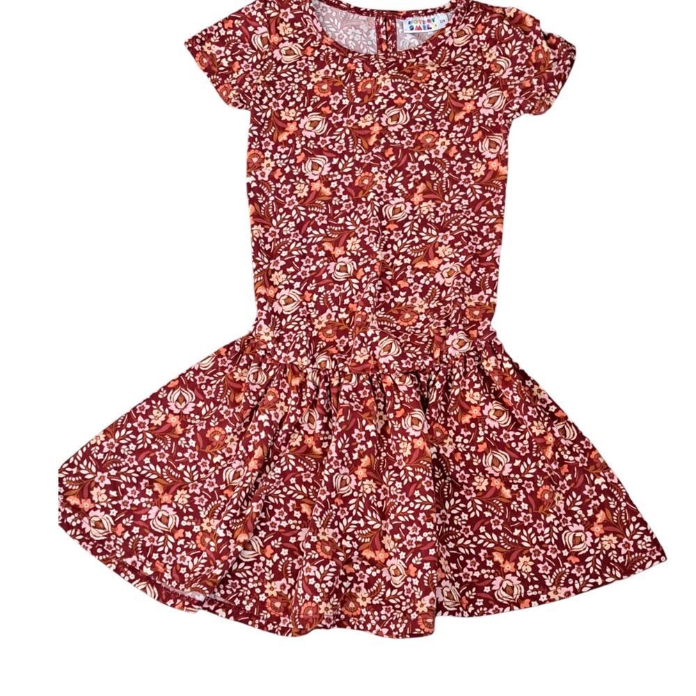 Girl's Dot Dot Smile Brown Floral Dress Size 3/4